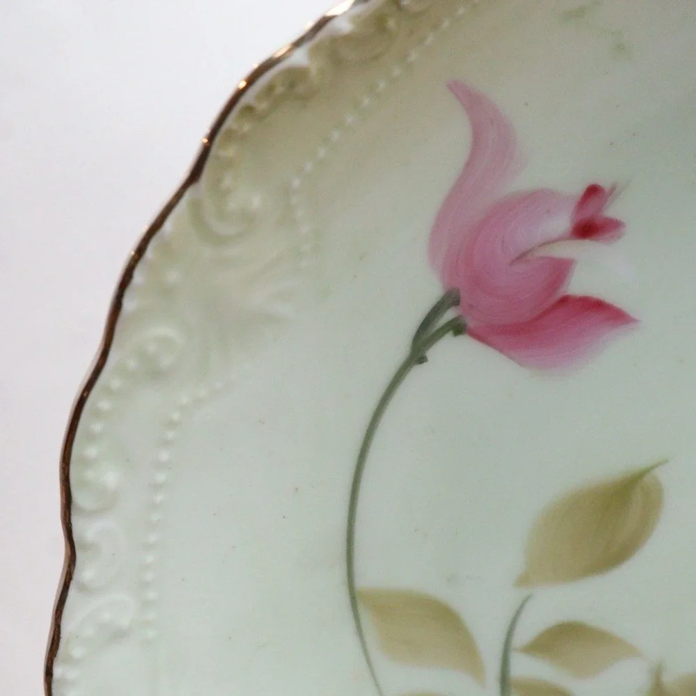 Antique Lefton Floral Decorative Cake Plate Hand Painted Art Deco